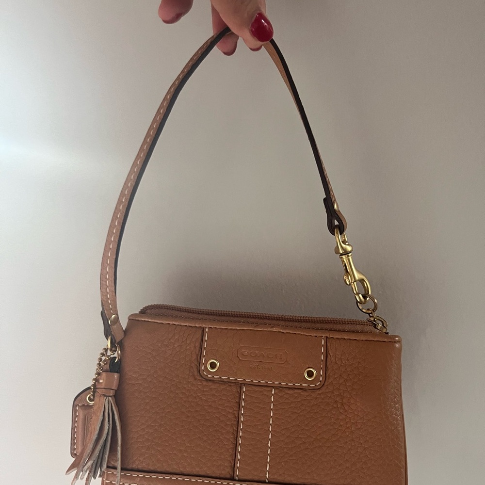 Coach Tan Leather Clutch with Gold Hardware